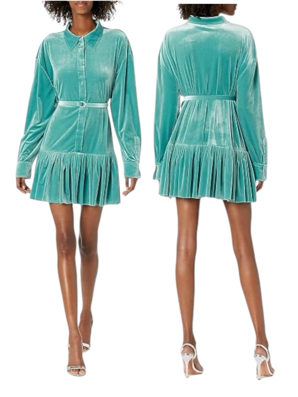 Norma Kamali Oversized Boyfriend Velvet Shirt Dress Ruffle Mint Size XL NEW NWT